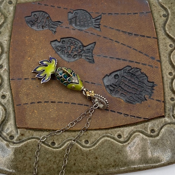 Barabara Bixby 18kt Sterling and Topaz Reticulated Enamel Fish Pendant Necklace - Picture 7 of 10